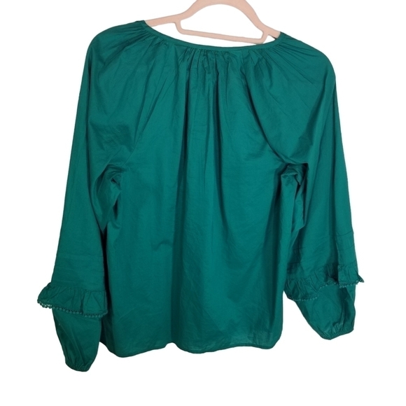 J. Crew Factory green long sleeve peasant ruffle shirt new - Picture 2 of 7